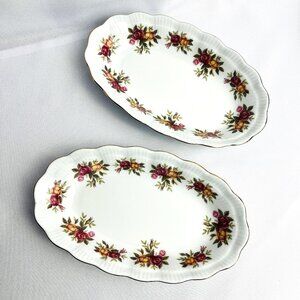 Walbrzych Porcelain Vintage Oval Serving Bowls Platters "Vienna Rose" Poland